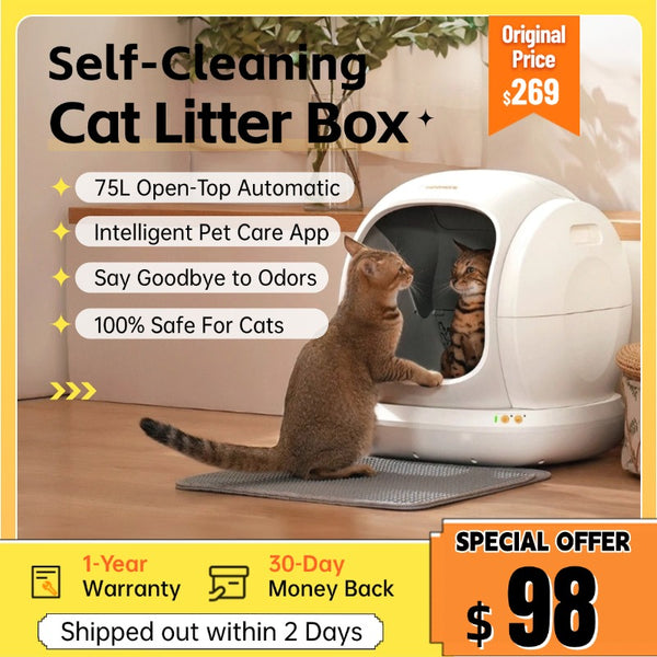 Self-Cleaning Cat Litter Box, 75L Extra-Large, Automatic, APP Control, Odor Removal, White